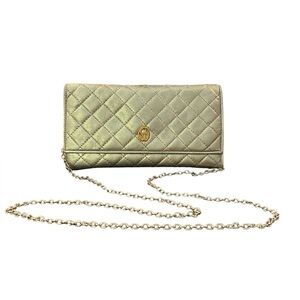 Fiocchi Vintage Gold genuine leather Italian wallet on chain purse quilted